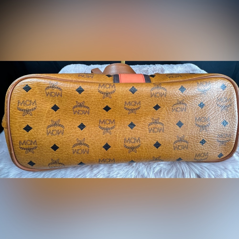 MCM Cognac Tan & Orange Visetos Leather Tote with Gold Hardware - Picture 4 of 14
